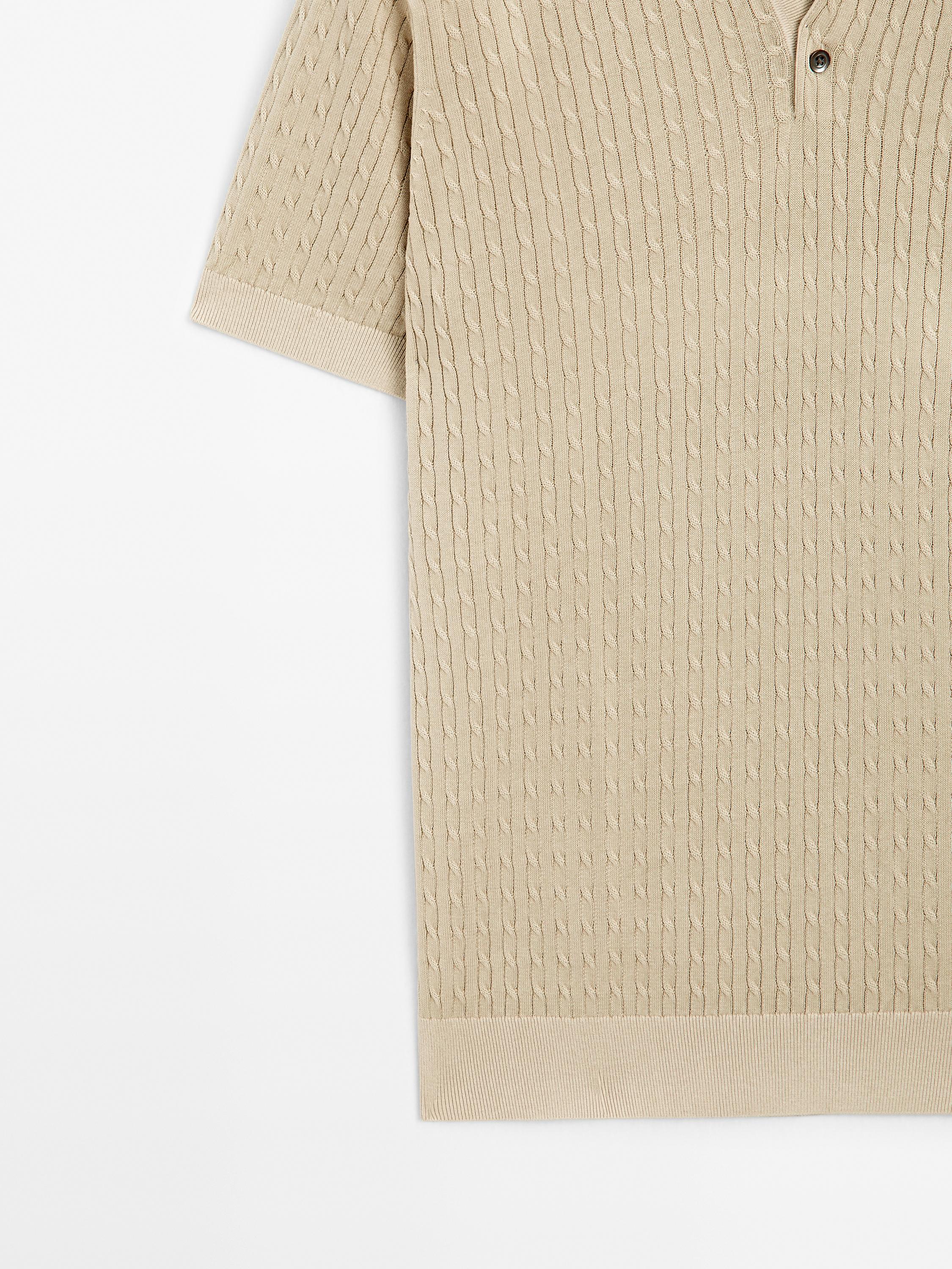 Pull polo en maille tressée 100 % coton